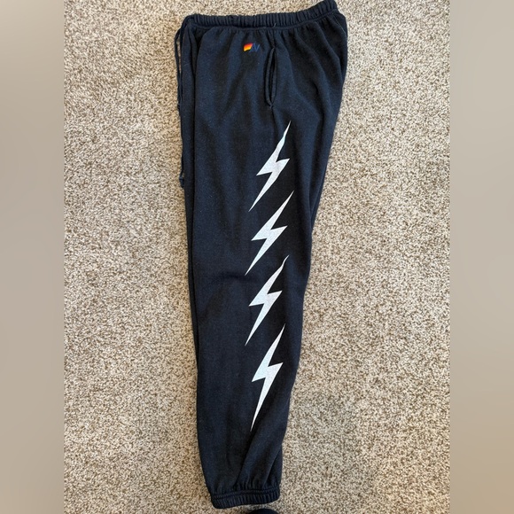 Aviator Nation Pants - Aviator Nation Black Sweatpants with Lightning Bolt Accents